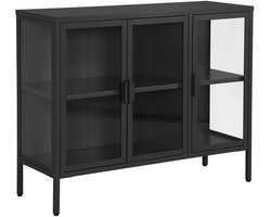 sweeek - Dressoir met vitrine gehard glas en staal 3 deuren 4 vakken 100cm - arkansas