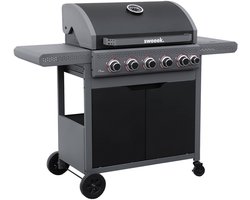 sweeek - Edmond zwarte gasbarbecue - 5 branders + 1 zijbrander, met thermometer, b 132x d62 x h143 cm