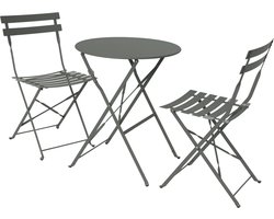 sweeek - Emilia ronde inklapbare bistro tuinset, tafel 60cm diameter met twee inklapbare stoelen, gepoedercoat staal