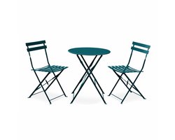 sweeek - Emilia ronde inklapbare bistro tuinset, tafel 60cm diameter met twee inklapbare stoelen, gepoedercoat staal