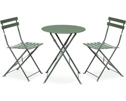 sweeek - Emilia ronde inklapbare bistro tuinset, tafel 60cm diameter met twee inklapbare stoelen, gepoedercoat staal