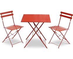 sweeek - Emilia vierkante inklapbare bistro tuinset met twee inklapbare stoelen, staal met poedercoating