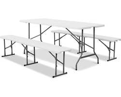 sweeek - Fiesta opvouwbare receptie tafel en plastic banken 180cm, campingtafel