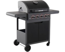 sweeek - Gasbarbecue edmond zwart, 4 branders + 1 zijbrander, met thermometer, l 122x b62 x h143 cm