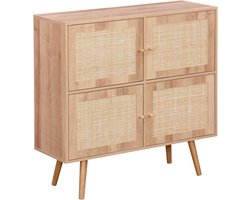 sweeek - Kastje met 4 deuren voor kinderen houtdecor en rotan 80cm - bohème