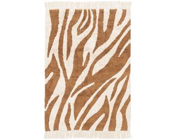 sweeek - Katoenen binnentapijt, bruin zebramotief en franjes, josh