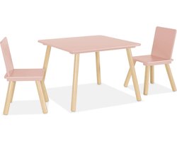 sweeek - Kinder vierkante tafel met 2 stoelen, poten in grenen