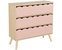 sweeek - Kinderladekast houtdecor 3 lades, poten van grenenhout - azur