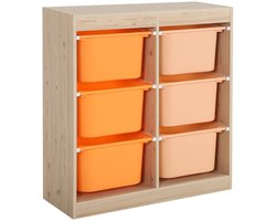 sweeek - Kinderopbergmeubel naturel 6 opbergbakken van gekleurd plastic - sora