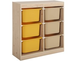 sweeek - Kinderopbergmeubel naturel 6 opbergbakken van gekleurd plastic - sora