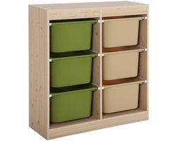 sweeek - Kinderopbergmeubel naturel 6 opbergbakken van gekleurd plastic - sora