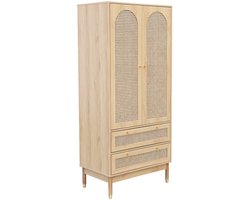 sweeek - Kledingkast houteffect en rotan 2 deuren en 2 lades 80cm - judith