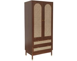 sweeek - Kledingkast houteffect en rotan 2 deuren en 2 lades 80cm - judith