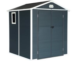 sweeek - Kunststof tuinhuisje 3,65 m², antraciet, staal en aluminium, dubbel zadeldak en grote toegangsdeur, 192 x 190 x 219cm
