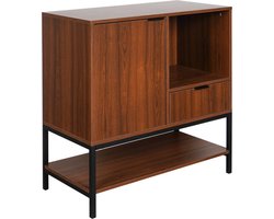 sweeek - Laag dressoir in walnootkleurig hout met zwart metalen poten en handgrepen