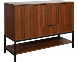 sweeek - Laag dressoir in walnootkleurig hout met zwarte metalen poten en handgrepen