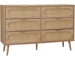 sweeek - Ladekast, eva, 6 laden, houtdecor, afgeronde rotan l 120 x b 39 x h 79cm