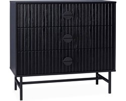 sweeek - Ladekast met 3 lades gegroefd houteffect 90cm - bazalt