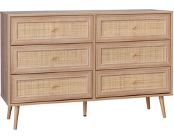 sweeek - Ladekast met 6 lades houtdecor en rotan 120cm - bohème