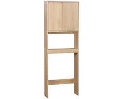 sweeek - Linear wc-meubel met schuifdeuren, 3 opbergruimtes, natuurlijk, 64 x 20 x 180 cm