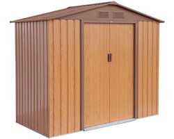 sweeek - Metalen tuinhuis 2,71 m² - schuur met dubbele schuifdeuren, kit voor vloerbevestiging inbegrepen, l 213 x b 131 x h 185cm - houtland