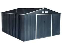 sweeek - Metalen tuinhuisje - slack - 12,99 m² antraciet - twee schuifdeuren, inclusief vloerbevestigingsset