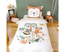 sweeek - Microvezel omkeerbaar beddengoed met apenprint 1-persoons 140x200cm - arthur
