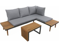 sweeek - Modulaire woonkamer, sao paulo, aluminium en acacia, 4 zitplaatsen 140 x 68 x 65cm