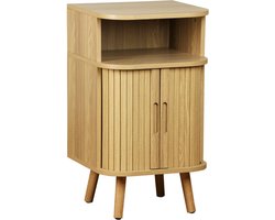 sweeek - Nachtkastje 2 schuifdeuren + 1 vak houtlook gegroefd, l 40 x d 40 x h 70cm