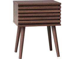 sweeek - Nachtkastje in scandinavische stijl met houtdecor, gegroefde lade en kompaspoten