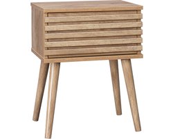 sweeek - Nachtkastje in scandinavische stijl met houtdecor, gegroefde lade en kompaspoten