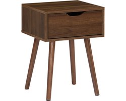 sweeek - Nachtkastje in walnootkleurig hout, 1 lade, kompaspoten
