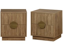 sweeek - Nachtkastje met mangohoutmotief en 2 laden, vergulde metalen handgrepen, b42 x d38 x h50cm (set van 2)