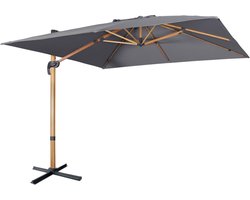 sweeek - Offset vierkante parasol 3x3m met houteffect - falgos - offset parasol kantelt, vouwt en draait 360°