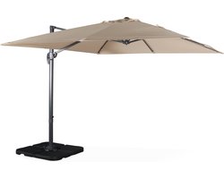 sweeek - Offset vierkante parasol 3x3m top of the range excentrisch 360° draaibaar + set van 4 verzwaarde tegels 50x50cm