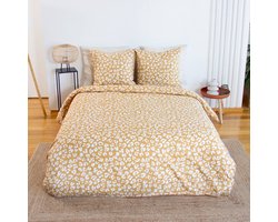 sweeek - Omkeerbare katoenen beddengoedset voor 2 personen met gele luipaardprint - juliette