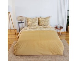 sweeek - Omkeerbare katoenen beddengoedset voor 2 personen met gele luipaardprint - juliette