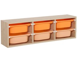 sweeek - Opbergmeubel naturel 6 gekleurde plastic bakken voor kinderen - sora