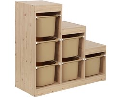 sweeek - Opbergmeubel voor kinderen trapvorm met 6 gekleurde opbergbakken houtdecor - sora