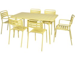 sweeek - Opklapbare tuintafel en 6 stoelen waarvan 2 met armleuning metaal - amélia