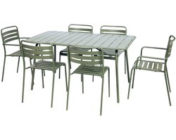 sweeek - Opklapbare tuintafel en 6 stoelen waarvan 2 met armleuning metaal - amélia