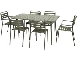 sweeek - Opklapbare tuintafel en 6 stoelen waarvan 2 met armleuning metaal - amélia