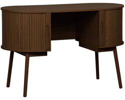 sweeek - Ovaal bureau met gegroefd houteffect en twee opbergruimtes, l 120cm x b 55 x h 77 cm - legacy