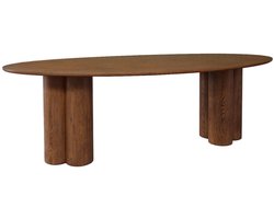 sweeek - Ovale eettafel van rubberhout en eikenfineer 8 zitplaatsen 220cm - leonore