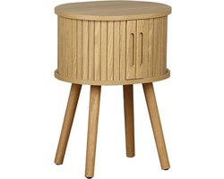 sweeek - Ovale nachtkastje 2 schuifdeuren verzonken handgrepen, geribbeld houteffect, l40 x l34 x h54,8cm