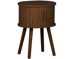 sweeek - Ovale nachtkastje 2 schuifdeuren verzonken handgrepen, geribbeld houteffect, l40 x l34 x h54,8cm