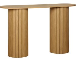 sweeek - Ovale scandinavische console met een groef hout effect, ronde poten, l 120 x p 35 x h 75cm