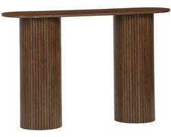 sweeek - Ovale scandinavische sidetable met een groef hout effect, ronde poten, l 120 x b 35 x h 75cm