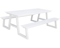sweeek - Picknicktafel ana van aluminium met 2 witte banken, 6 plaatsen, 199,8 x 173 x 75,8 cm