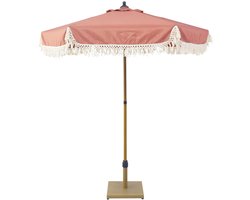 sweeek - Rechte parasol met franjes 2m stalen mast met houteffect upf 30+ - hossegor